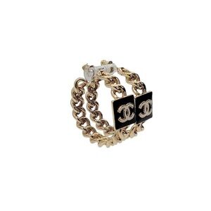 CHANEL Small Gold and Black Chain Earrings